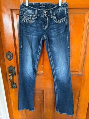 Never Worn! Vigoss Flare Dark Wash Denim with Bling Buttons Sz 7/8 Length 35